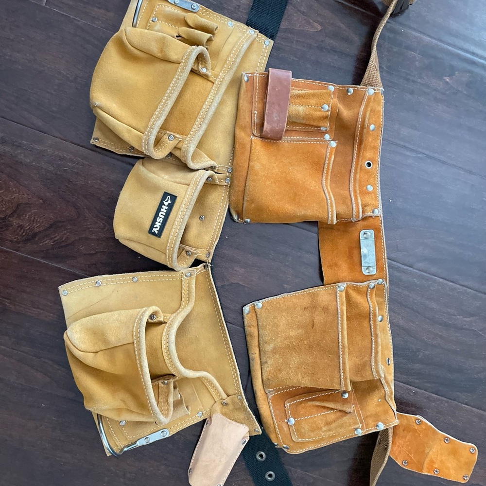 Husky Heavy-Duty Leather Tan Tool Belts w/Pockets - 2 belts for 1 price $25!!